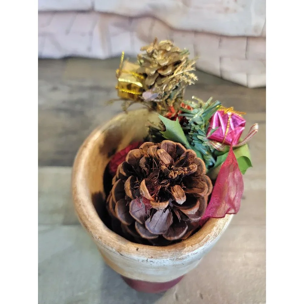 Wooden stocking boot pine cone‎ present wreath xmas decor